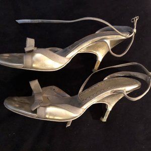 Fornarina metallic gold leather wedge kitten heels